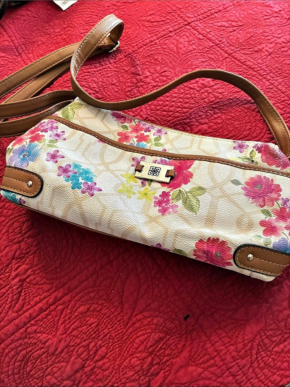 Floral Shoulder Bag in White & Brown